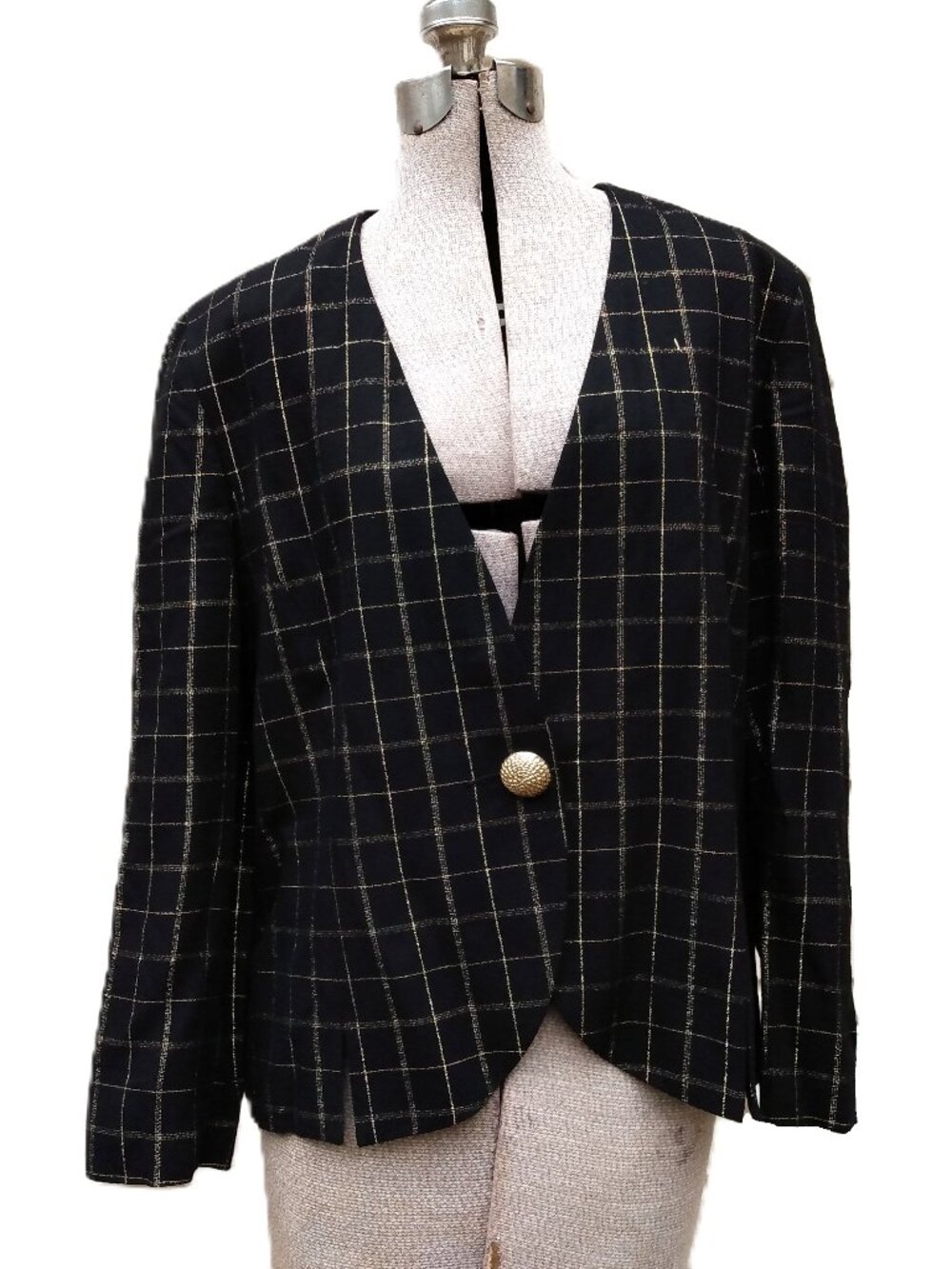 Vintage Blazer Jacket Size 12 Black Metallic Gold Mister Leonard Eaton's